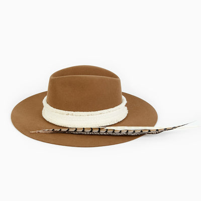 Camel fedora hat for women and men with felt and 100% merino wool                                 